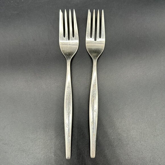 Vintage Gorham Sterling Silver Stardust Salad Forks Mid Century Modern Set Of 2 - Picture 2 of 8
